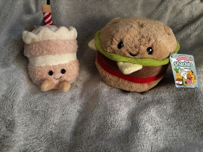 Squishable Snackers hamburger and Kawaiiee mini birthday cake plush