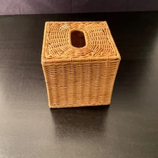 Wicker Tissue Box Cover Square Natural Woven Rattan Facial Tissue Dispenser