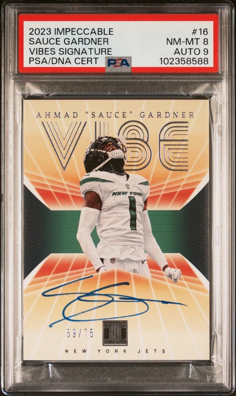 2023 PANINI IMPECCABLE VIBES SIGNATURES SAUCE GARDNER #16 /75 (AU) PSA 8