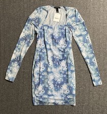 Forever  21 Floral Mini Dress Blue Womens Long Sleeve Gorgeous Size L- NWT