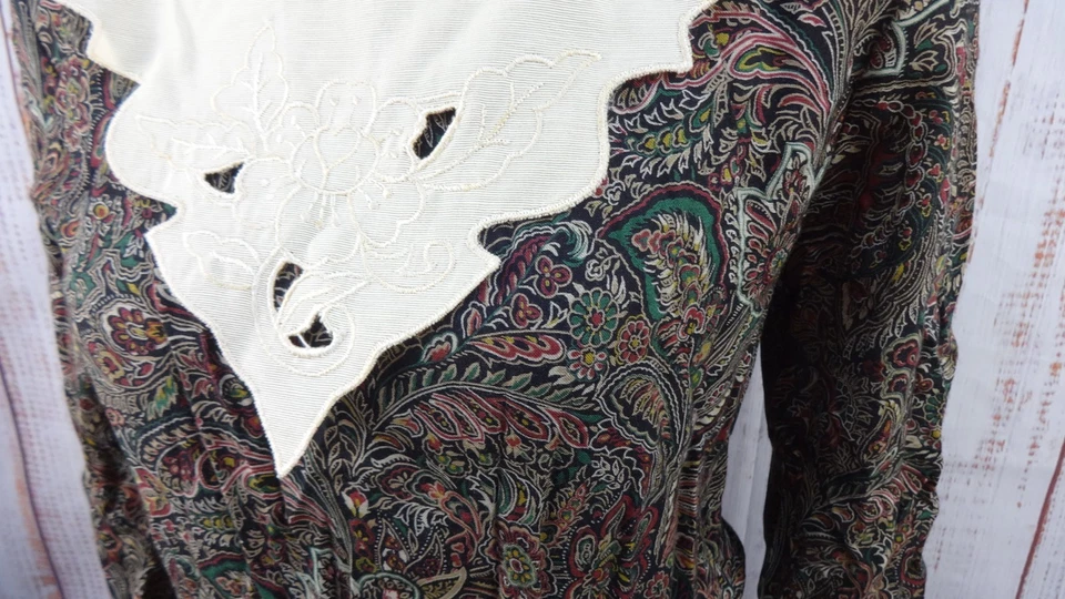 VTG Chel'sea Dress Floral 12 Lace Collar 80s Long Sleeve Modest Cottage USA - Image 3 of 4