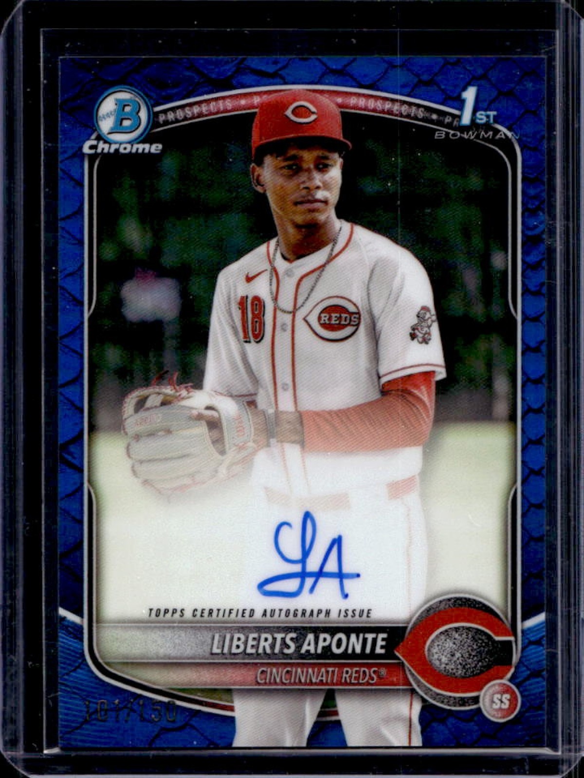 2025 Bowman Chrome Liberts Aponte Auto Reptilian Blue Refractor 1st #101/150