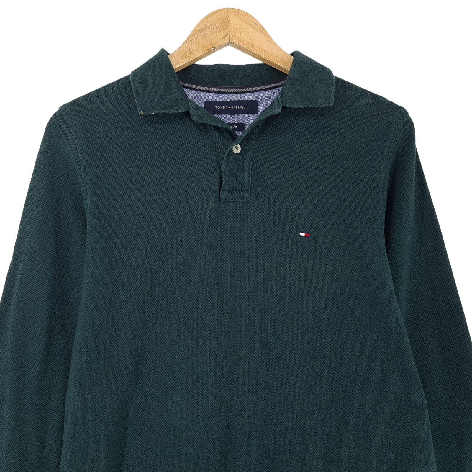 Tommy Hilfiger Mens Pullover Sweater Green Cotton Slim Fit Classic Bk6 Size S thumbnail 2