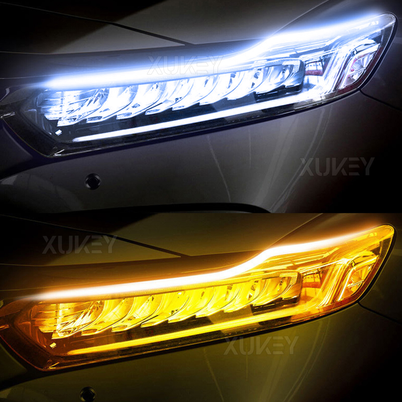 2x 17 LED Headlight Strip Lights - DRL Daytime Running Lights With Switchback Turn Signal