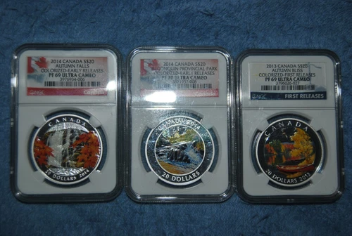 3 coin set of $20 2013-14 Canada coins, NGC, PF69/PF70, Early/First Releases