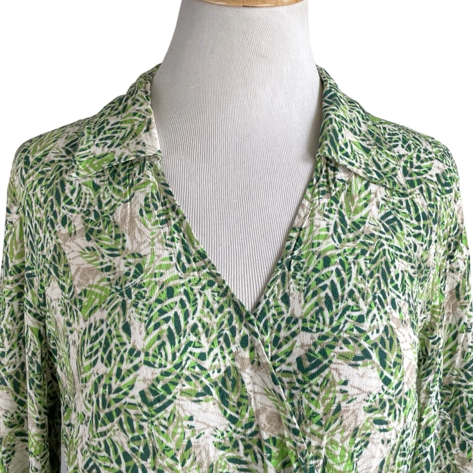 Cabi Dress Faux Wrap Bodice Palm Leaf Green White Print Style 280 Size Medium - Image 2 of 4