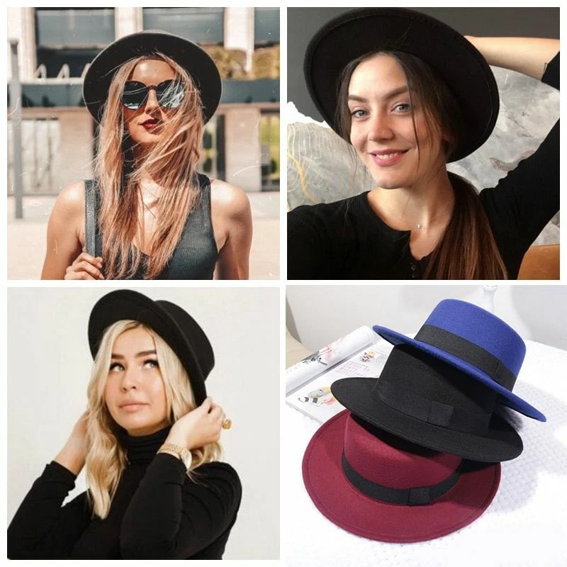 Women's Hat Cap Felt Fedoras Brim Flat Top Bucket Wide Brim Solid Winter  Spring