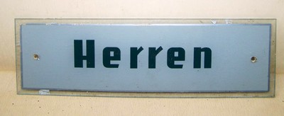 Vintage Glass Sign Plaque, '' Gentlemen '' Toilet Toilet Sign