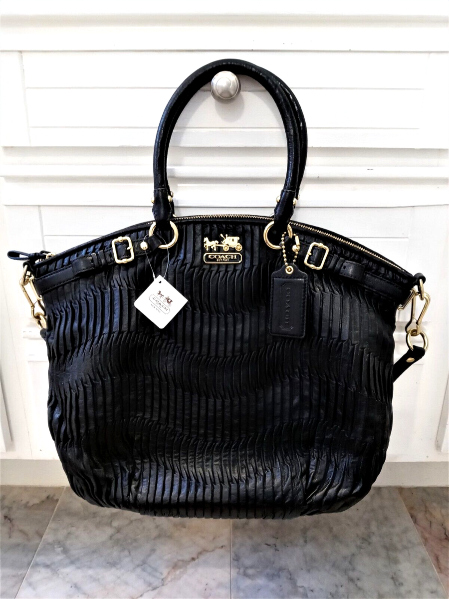 Gorgeous COACH Madison Gathered Leather Lindsey Satchel Black NWT