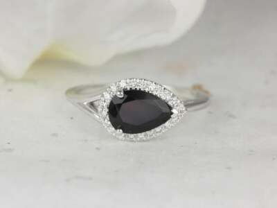 1.2 Ct Pear Black Onyx Diamond Engagement Wedding Ring 14K White Gold Over