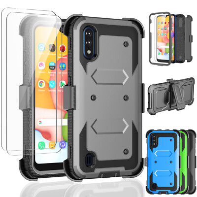 For Samsung Galaxy A01 A11 Belt Clip Armor Case Cover +2 Pack Screen  Protector