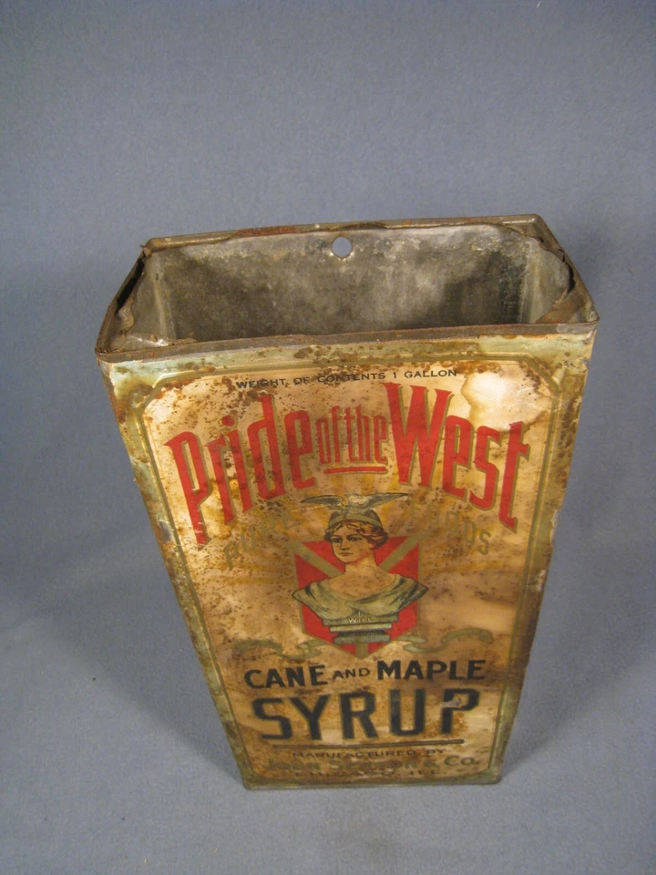 Rare Antique Pride of The West Cane & Maple Syrup 1 Gallon Can  - Image 2 of 4