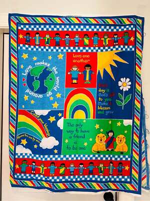 Vintage DIY Love Makes the World Go Around Blanket Fabric Panel Cotton 44'' x 34''