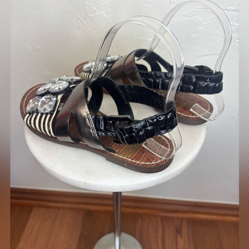 SAM EDELMAN Flat Leather Sandal Cow Hair Strappy Slingback Animal Print Shoe 6 - Picture 5 of 11