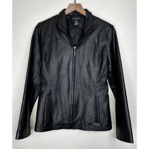 George Leather Jacket Black Women Small Full Zip 90s Vintage Y2K - Picture 1 of 10