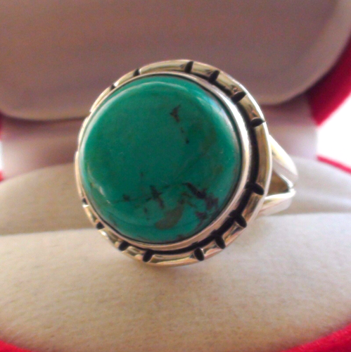 NATURAL TURQUOISE 925 STERLING SILVER RING,Vintage Estate Jewelry. Sz 5.75 - Picture 2 of 6