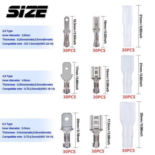 900/720Pcs Male & Female Quick Splice Spade Wire Connectors Crimp Terminals Kits - Picture 32 of 58