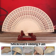 10pcs Bamboo Wooden Folding Hand Held Fan Carved Flower Hollow Fan Party Decor