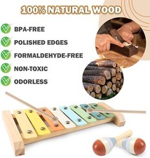 11 in 1 Wooden Musical Toy w Rattle Drum  Xylophone  Tambourine  Clarinet ect
