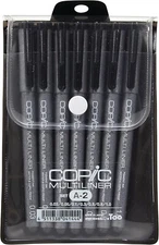Copic Too Markers 7-Piece Multiliner Inking Pen Set A-2, Black From Japan