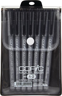 Copic Too Markers 7-Piece Multiliner Inking Pen Set A-2, Black From Japan