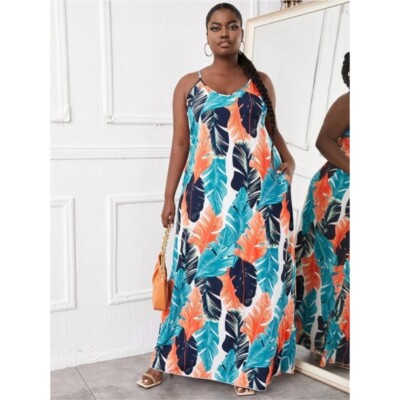 summer maxi dress xxl Camdoria Maxi Dress Tropical Print Sleeveless Vacation Summer Dress XXL NWT