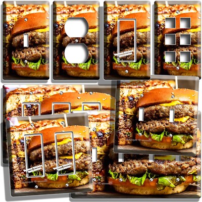 BBQ GRILL CHEESEBURGER LIGHT SWITCH OUTLET WALL PLATES RESTAURANT CAFE ART DECOR