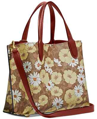 New COACH Signature White Yellow Floral Satche Tote Crossbody Bag