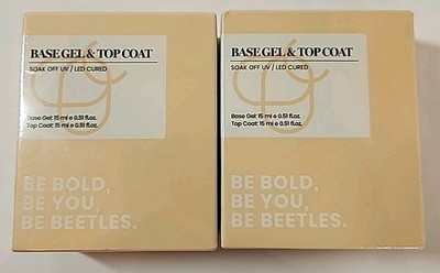 NEW SEALED 2X Beetles Base Gel & Top Coat Soak Off UV LED Cured 15 ml Ea 2Pc Set
