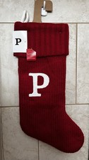 New Wondershop Initial P Monogram Knit 19" Christmas Stocking Red Letters