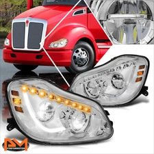 For 13-21 Kenworth T680 Full LED DRL Sequential Turn Singal Headlights Chrome