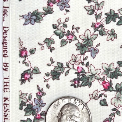 Kesslers Concord Calico Dainty Roses Vines Pink Green On Cream Cotton Fabric BTY - Image 1 of 4