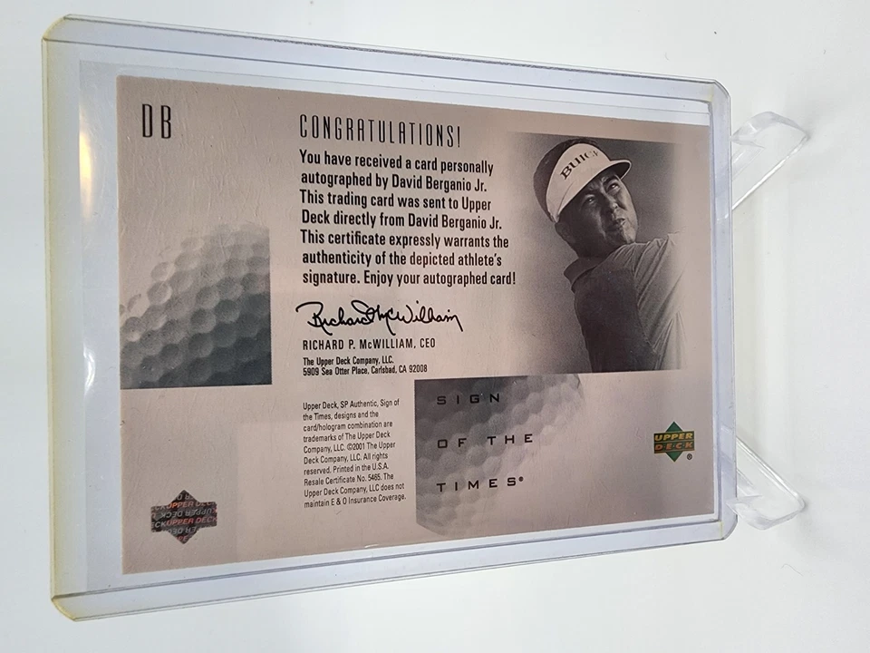 2000-01 UD SP Authentic Sign Of The Times Auto David Berganio Jr PGA DB - Image 2 of 2