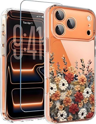 iPhone 17 Pro Max Case Clear Cute Flowers Floral with Screen Protector Slim Shoc