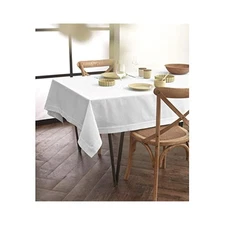 White 60x120 Rectangle Tablecloth, 75% Cotton 25% Linen, Machine Washable for