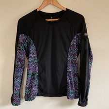Athleta Womens Santa Cruz Rash Guard Top Size M Black Stretch Pocket Beach Swim