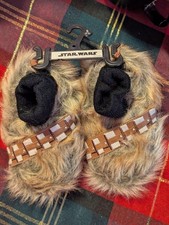 Star Wars Chewbacca Fuzzy Slippers S 5-6 Faux Fur  Knit Lined Non-Slip Sole