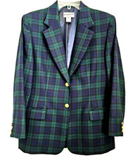 Vintage Pendleton Blazer jacket women's 100 wool plaid green navy size 12