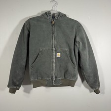 Carhartt Hooded Work Jacket Quilt Lined Youth Large Y06 MOS Moss Green 2000