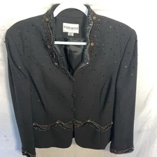 John Meyer Women’s Dressy Jacket Size 14 Black Beaded Going Out Party 