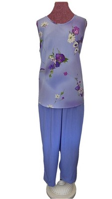 Maggie Sweet Woman 2PC Lavender Floral Pant Set USA Made Sleeveless Size 1X