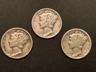1942 Mercury Dime Lot of three P, D, & S VG-Fine Condition