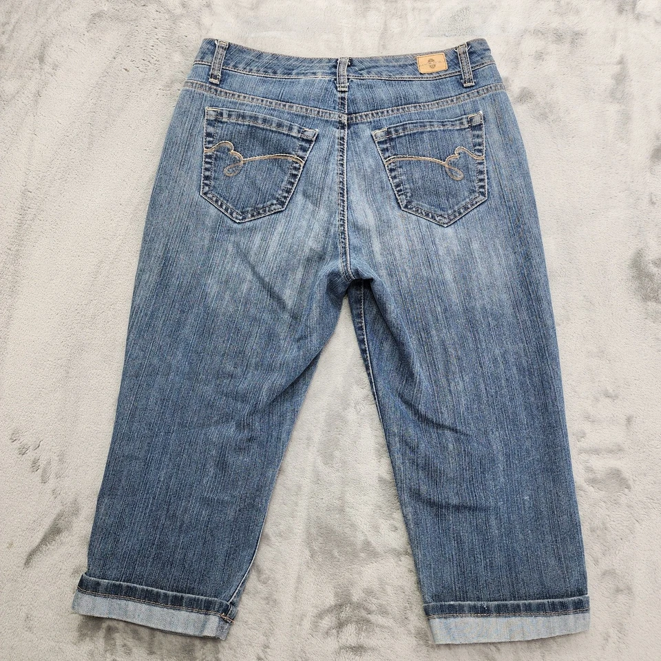 Pantalones de mezclilla Bandolino Blu para mujer 6 azules Madie tiro medio recortados capri puños dobladillo elástico Foto 3 de 4