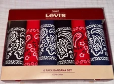 LEVI'S BANDANA SET 6 PACK 100% HANDKERCHIEF COTTON, Red/Blue/Black NIB!