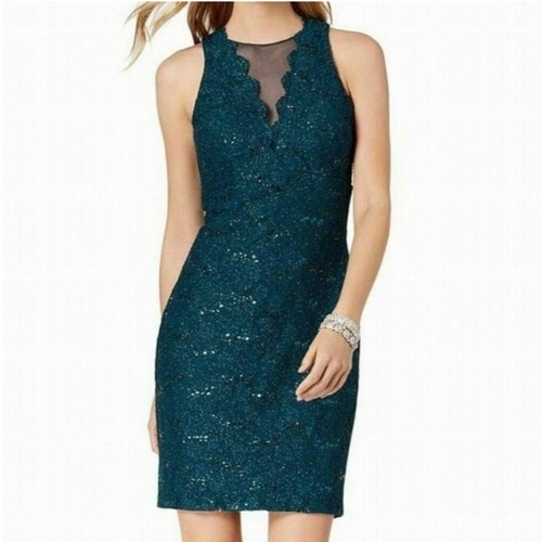 Nightway Sequined Lace Cocktail Dress Emerald Green Size 12
