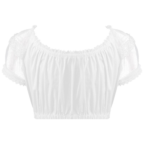 Women Dirndl Top Summer Retro Deep V Neck White Crop Top Blouse Medieval Costume - 第 9/34 張圖片