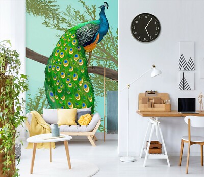 3D Green Peacock Branches 35093NA Wallpaper Wall Murals Removable Wallpaper Fay