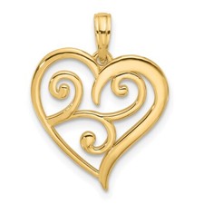 14K Yellow Gold Fancy Heart Charm Pendant for Women L-23.9mm W-18mm 1.66gm