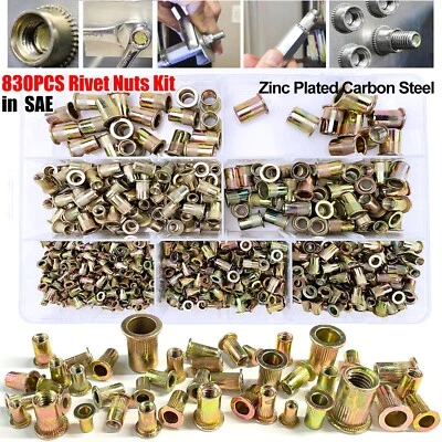 BRANDED 830PCs SAE Rivet Nut Kit For Rivnut Gun Nut Setter Thread Setting Nutsert Tool
