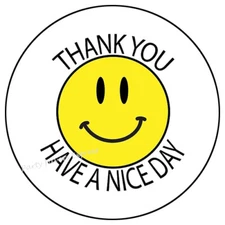 THANK YOU HAVE A NICE DAY SMILEY FACE ENVELOPE SEALS LABELS STICKERS PARTY FAVOR
